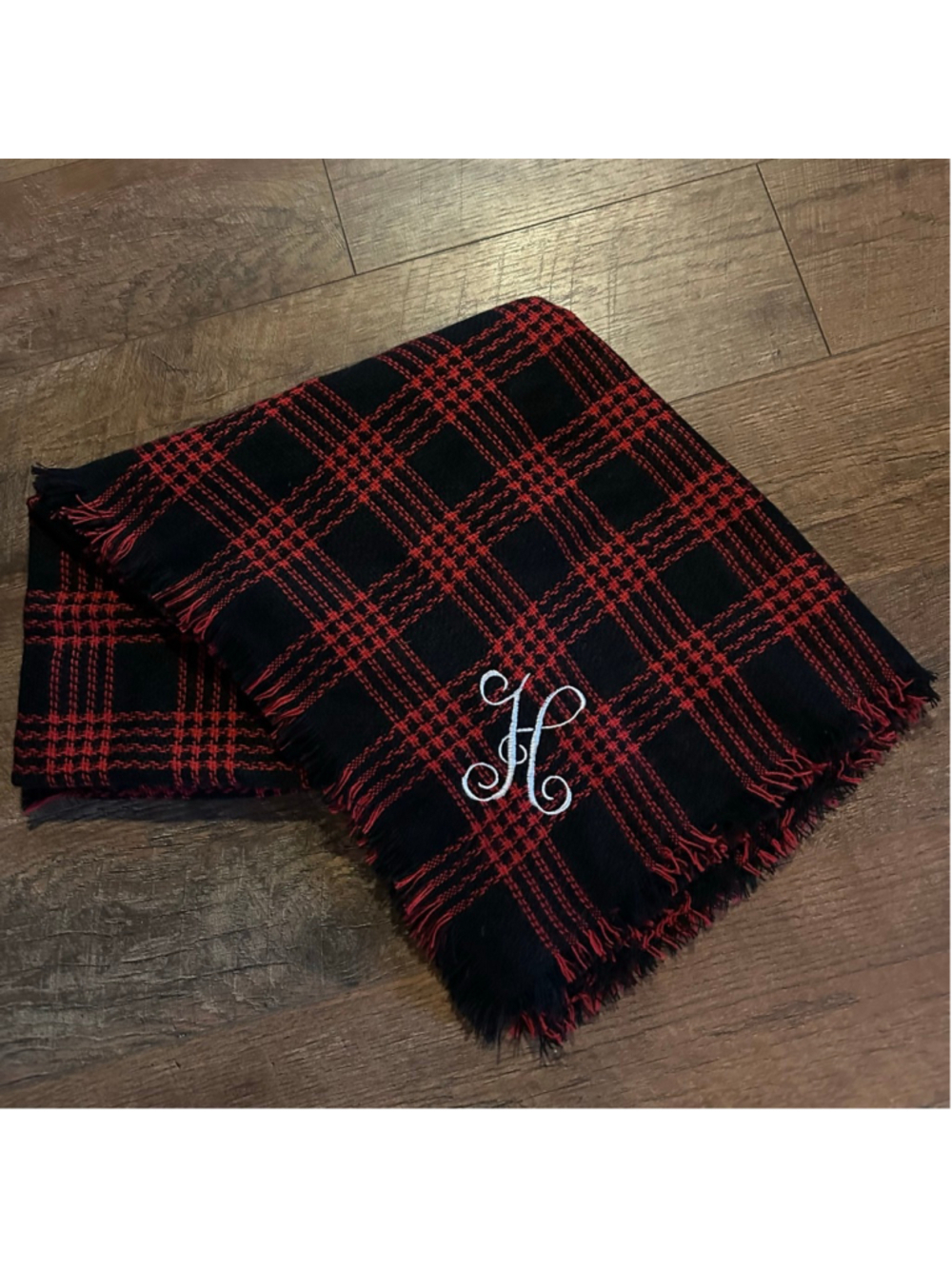 Women's Plaid Monogrammed Scarf H Black Red Summer